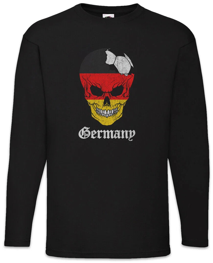 Germany Football Skull I Men's Long Sleeve T-Shirt German Soccer Flag World Unisex T-shirt, Sweatshirt, Hoodie, Long Sleeve Tee - T-Shirt, Sweatshirt, Hoodie