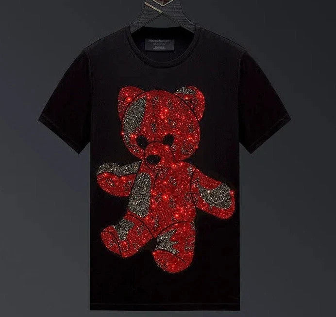 New Men Fashion Diamond Bear Rhinestones Luxury Black T-Shirt High Quality Unisex T-shirt, Sweatshirt, Hoodie, Long Sleeve Tee - T-Shirt, Sweatshirt, Hoodie