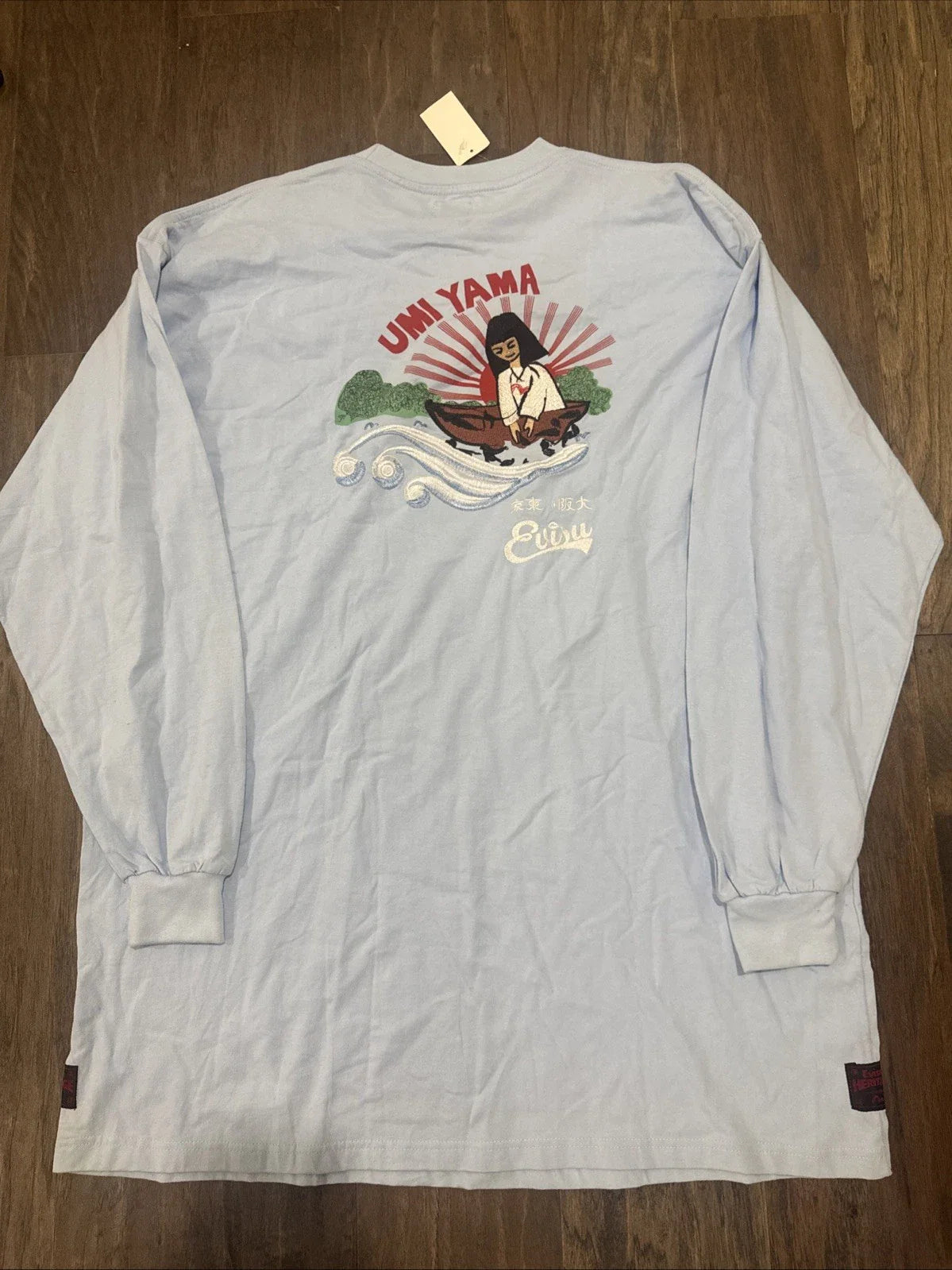 Evisu Heritage Mens 3XL Light Blue Long Sleeve Umi Yama Graphic T-Shirt Y2K Unisex T-shirt, Sweatshirt, Hoodie, Long Sleeve Tee - T-Shirt, Sweatshirt, Hoodie