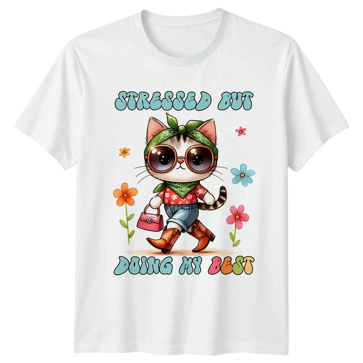 Stressed But Doing My Best Cat T-Shirt Kawaii Kitten Tee Unisex T-shirt, Sweatshirt, Hoodie, Long Sleeve Tee - T-Shirt, Sweatshirt, Hoodie