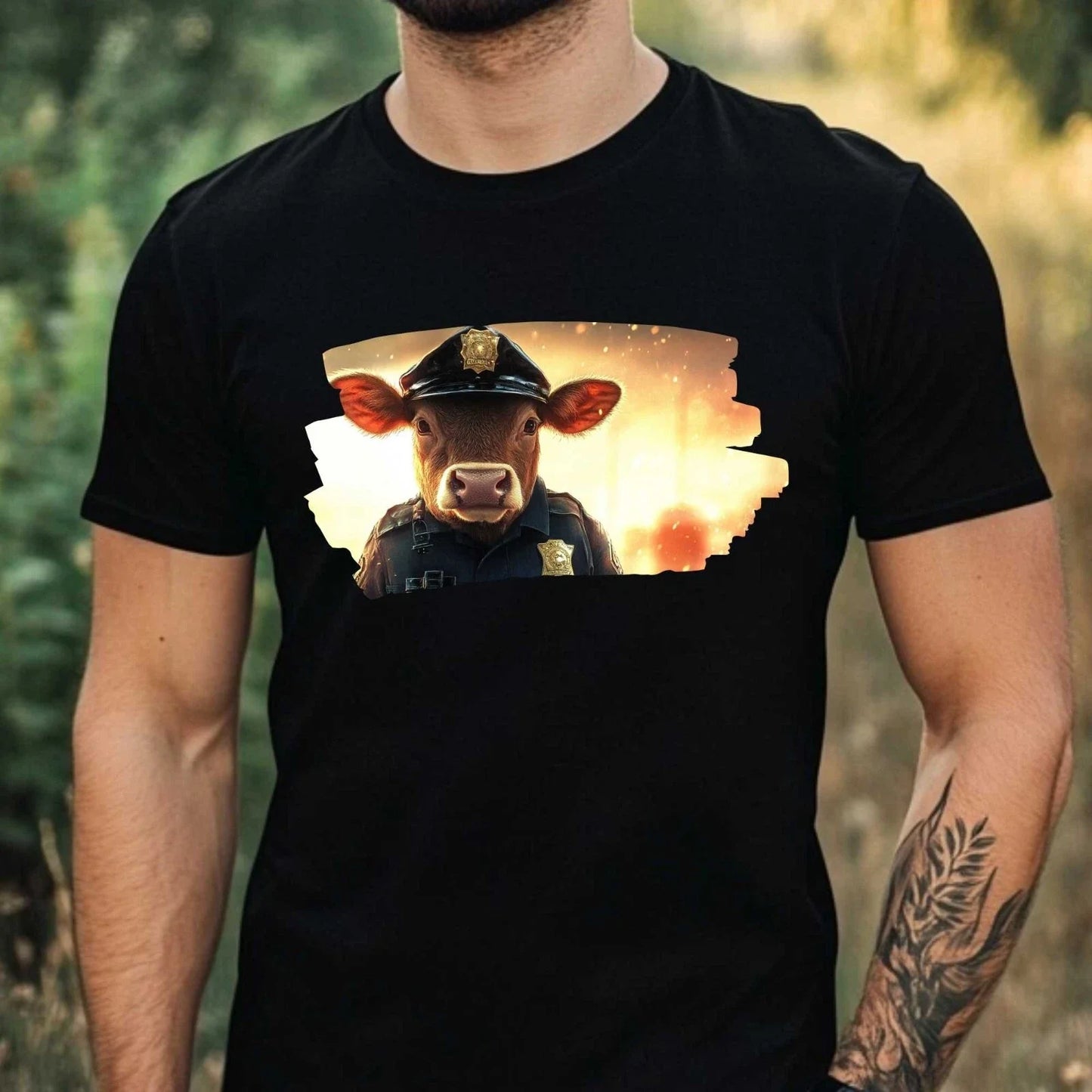 Mens Cow as Policeman Motif Cotton T-Shirt Size XS to 5XL Unisex T-shirt, Sweatshirt, Hoodie, Long Sleeve Tee - T-Shirt, Sweatshirt, Hoodie
