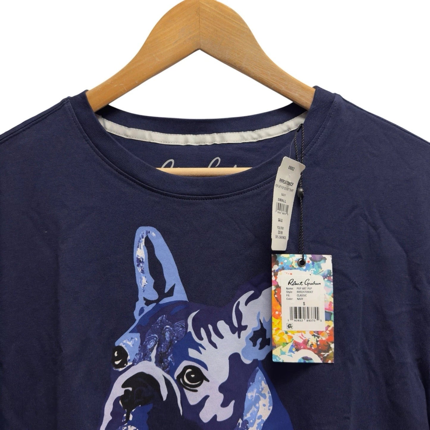 Robert Graham NEW Men's Small Classic Fit Navy Pop Art Pup Dog Crewneck T-Shirt Unisex T-shirt, Sweatshirt, Hoodie, Long Sleeve Tee - T-Shirt, Sweatshirt, Hoodie