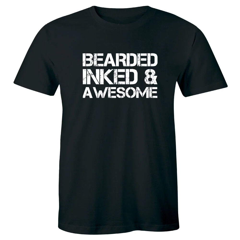 Bearded Inked and Awesome Crew Neck T-Shirt for Men Tattoo Lover Tee Unisex T-shirt, Sweatshirt, Hoodie, Long Sleeve Tee - T-Shirt, Sweatshirt, Hoodie