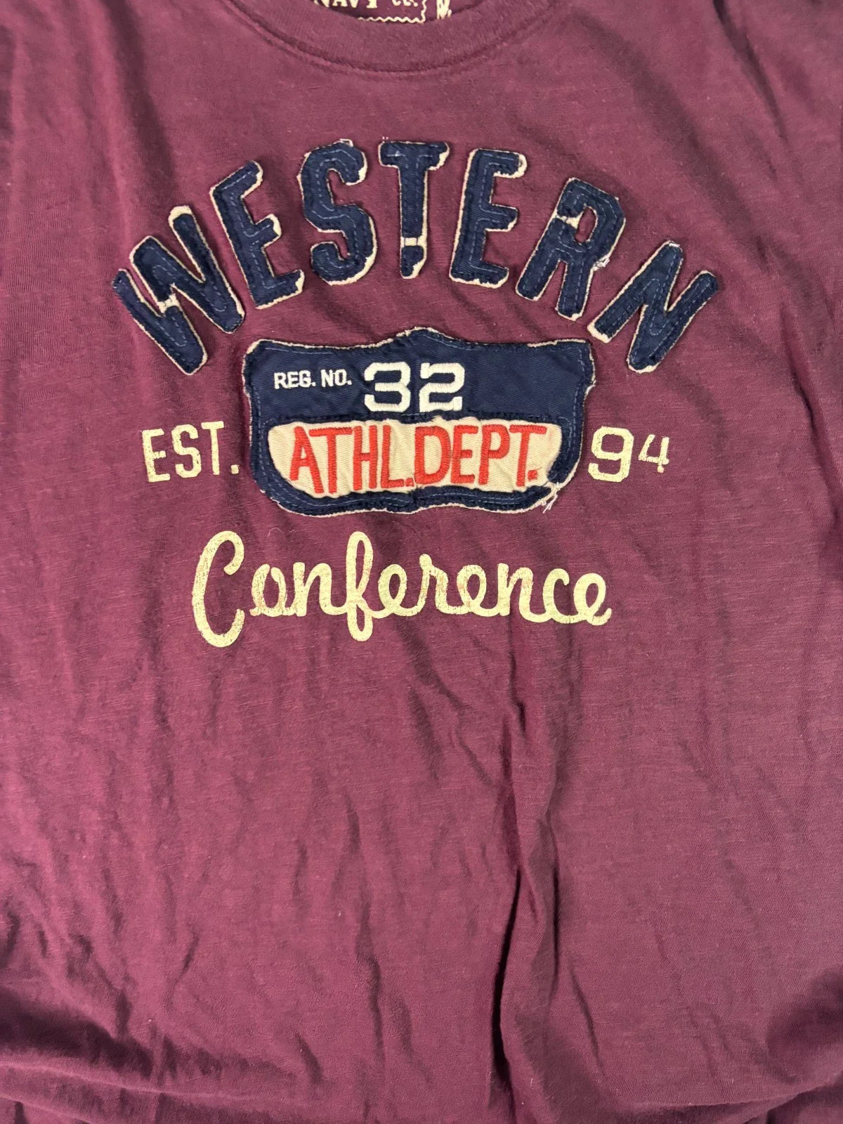 2000s Burgundy Blue Cream Old Navy "Western Confernece" Front Graphic Size XL Unisex T-shirt, Sweatshirt, Hoodie, Long Sleeve Tee - T-Shirt, Sweatshirt, Hoodie