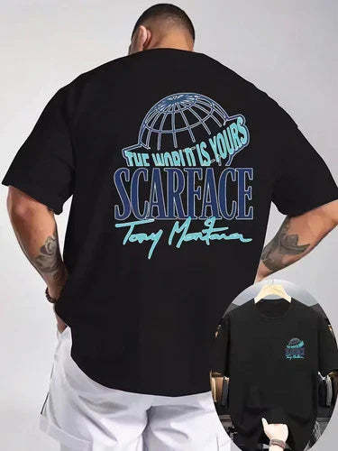 Men's Scarface Tony Montana T-Shirt Bold Print Crew Neck Streetwear Summer Tee Unisex T-shirt, Sweatshirt, Hoodie, Long Sleeve Tee - T-Shirt, Sweatshirt, Hoodie