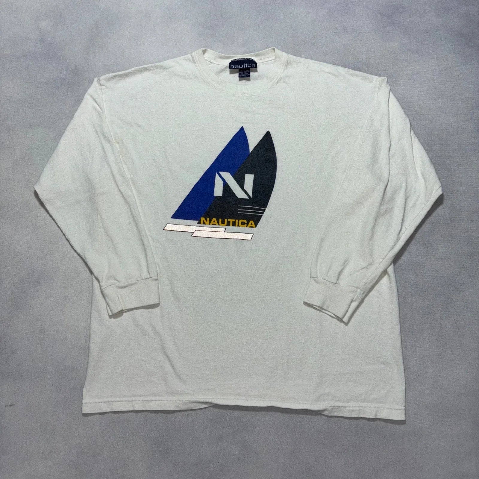 Vintage 90s Nautica Long Sleeve T-Shirt Men's Medium White Sail Surf Made in USA Unisex T-shirt, Sweatshirt, Hoodie, Long Sleeve Tee - T-Shirt, Sweatshirt, Hoodie