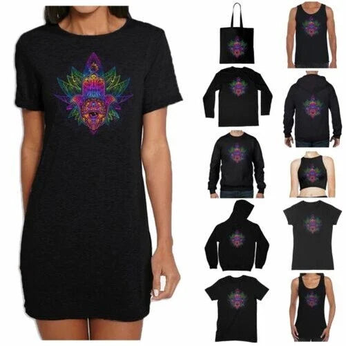 Psychedelic Hamsa Hand Mandala T Shirt - Trippy Boho Hipster Hippie Yoga Unisex T-shirt, Sweatshirt, Hoodie, Long Sleeve Tee - T-Shirt, Sweatshirt, Hoodie