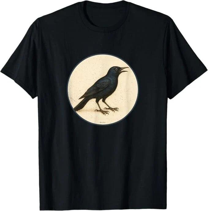 Common Grackle T-Shirt Retro Bird Tee Design 10 Colors by Bird.Fan Unisex T-shirt, Sweatshirt, Hoodie, Long Sleeve Tee - T-Shirt, Sweatshirt, Hoodie