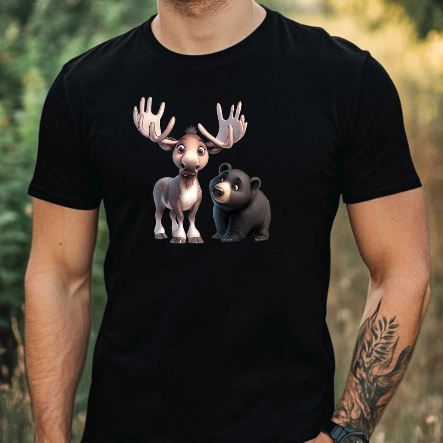 Mens Moose and Bear Print Cotton T-Shirt Size XS to 5XL Unisex T-shirt, Sweatshirt, Hoodie, Long Sleeve Tee - T-Shirt, Sweatshirt, Hoodie