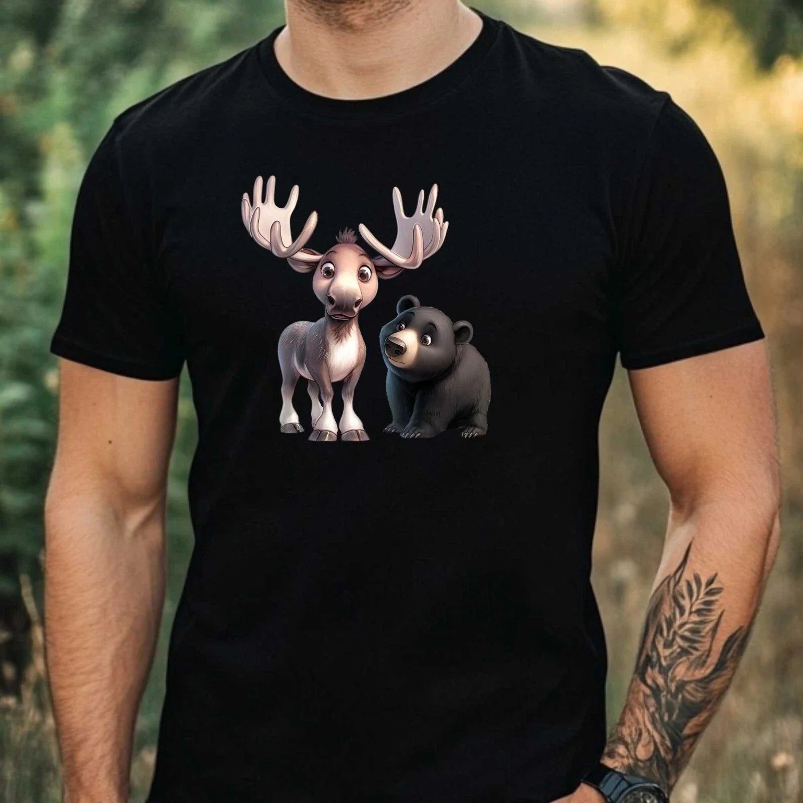Mens Moose and Bear Print Cotton T-Shirt Size XS to 5XL Unisex T-shirt, Sweatshirt, Hoodie, Long Sleeve Tee - T-Shirt, Sweatshirt, Hoodie
