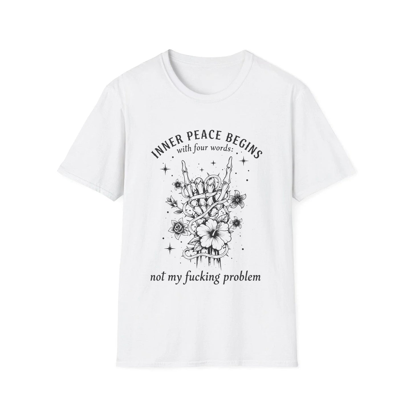 Inner Peace Skull floral illustration T-Shirt | Funny Sarcastic Tee Unisex T-shirt, Sweatshirt, Hoodie, Long Sleeve Tee - T-Shirt, Sweatshirt, Hoodie
