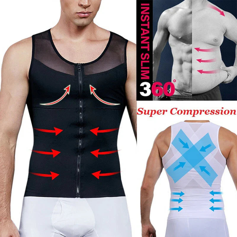 Men's Zipper Body Shaper Toning T-Shirt Ultra Durable Vest Compression Underwear Unisex T-shirt, Sweatshirt, Hoodie, Long Sleeve Tee - T-Shirt, Sweatshirt, Hoodie