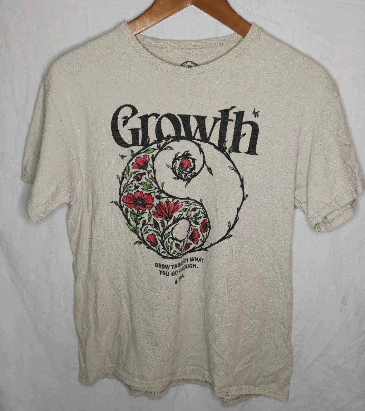 Growth Yin Yang Floral Graphic T-Shirt Mens M Cream Boho Spiritual Tee Cotton Unisex T-shirt, Sweatshirt, Hoodie, Long Sleeve Tee - T-Shirt, Sweatshirt, Hoodie