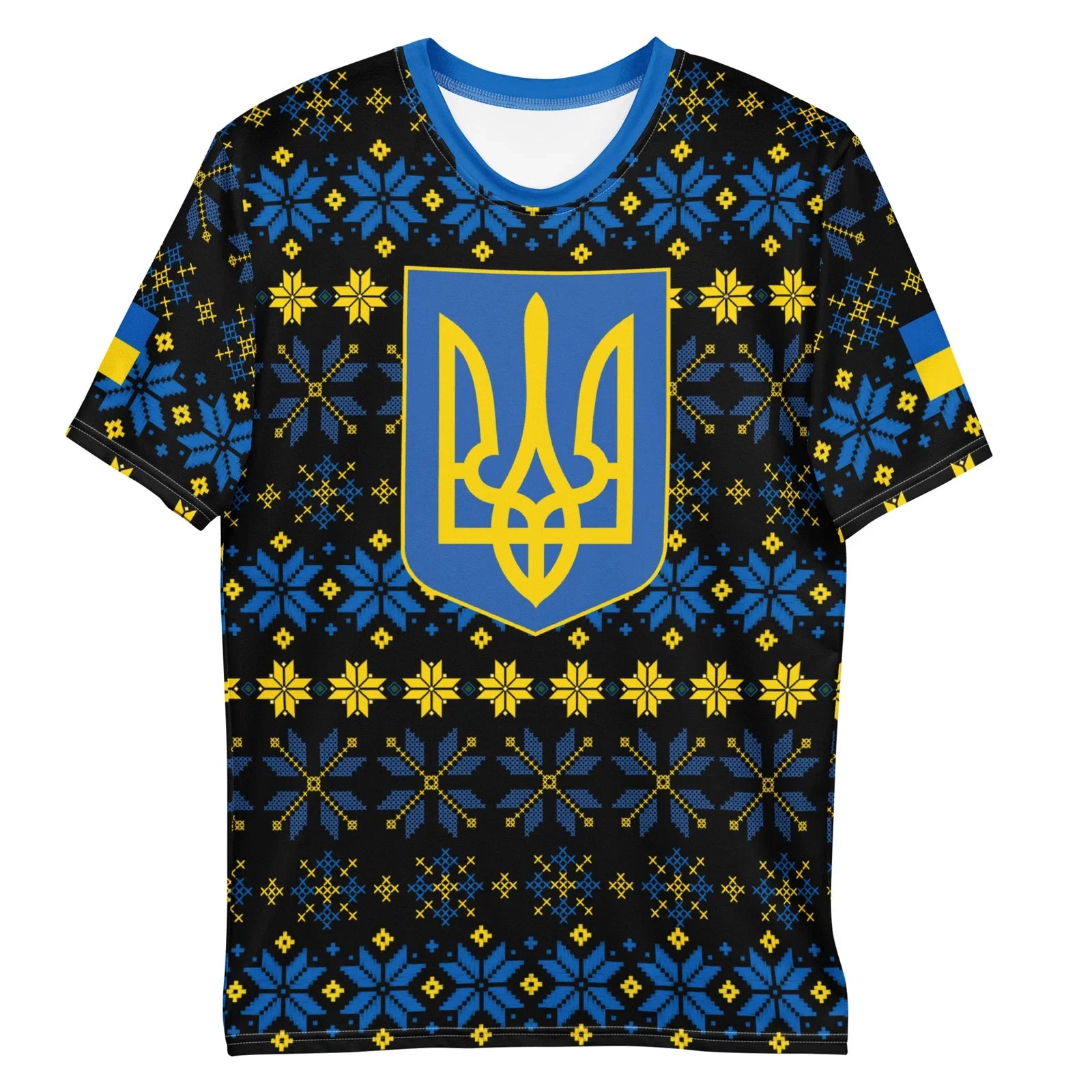Ukraine Folk Art Pattern Mens AOP T-Shirt, Trident & Flag Design Unisex T-shirt, Sweatshirt, Hoodie, Long Sleeve Tee - T-Shirt, Sweatshirt, Hoodie