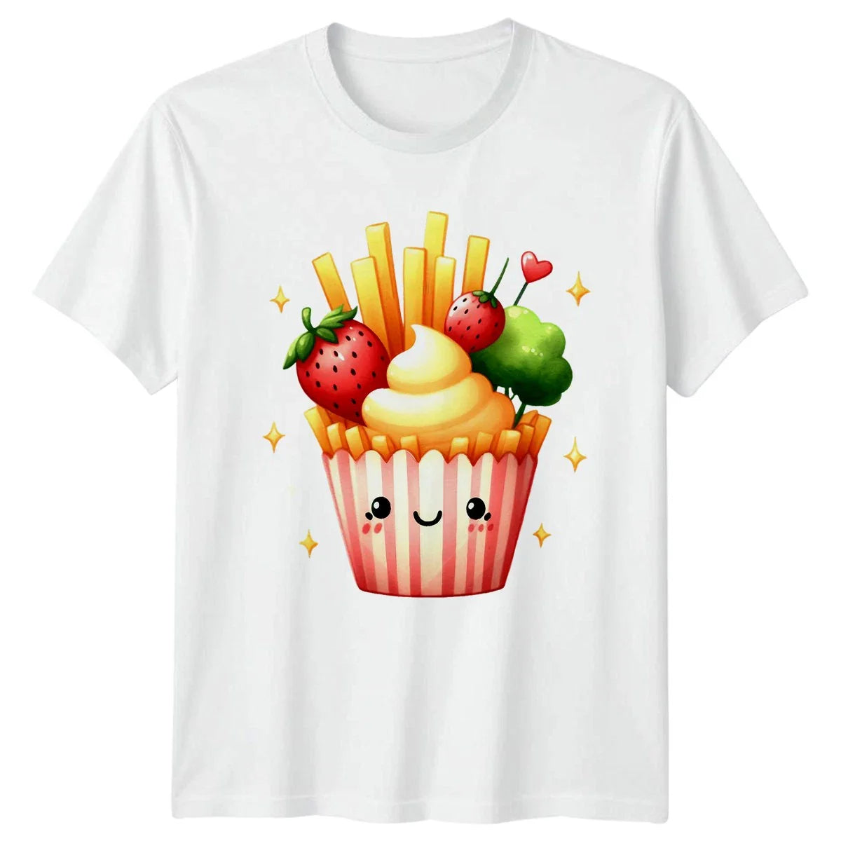 Kawaii Fries Strawberries Cream Sweet T-Shirt Kawaii Food Novelty Birthday Gift Unisex T-shirt, Sweatshirt, Hoodie, Long Sleeve Tee - T-Shirt, Sweatshirt, Hoodie