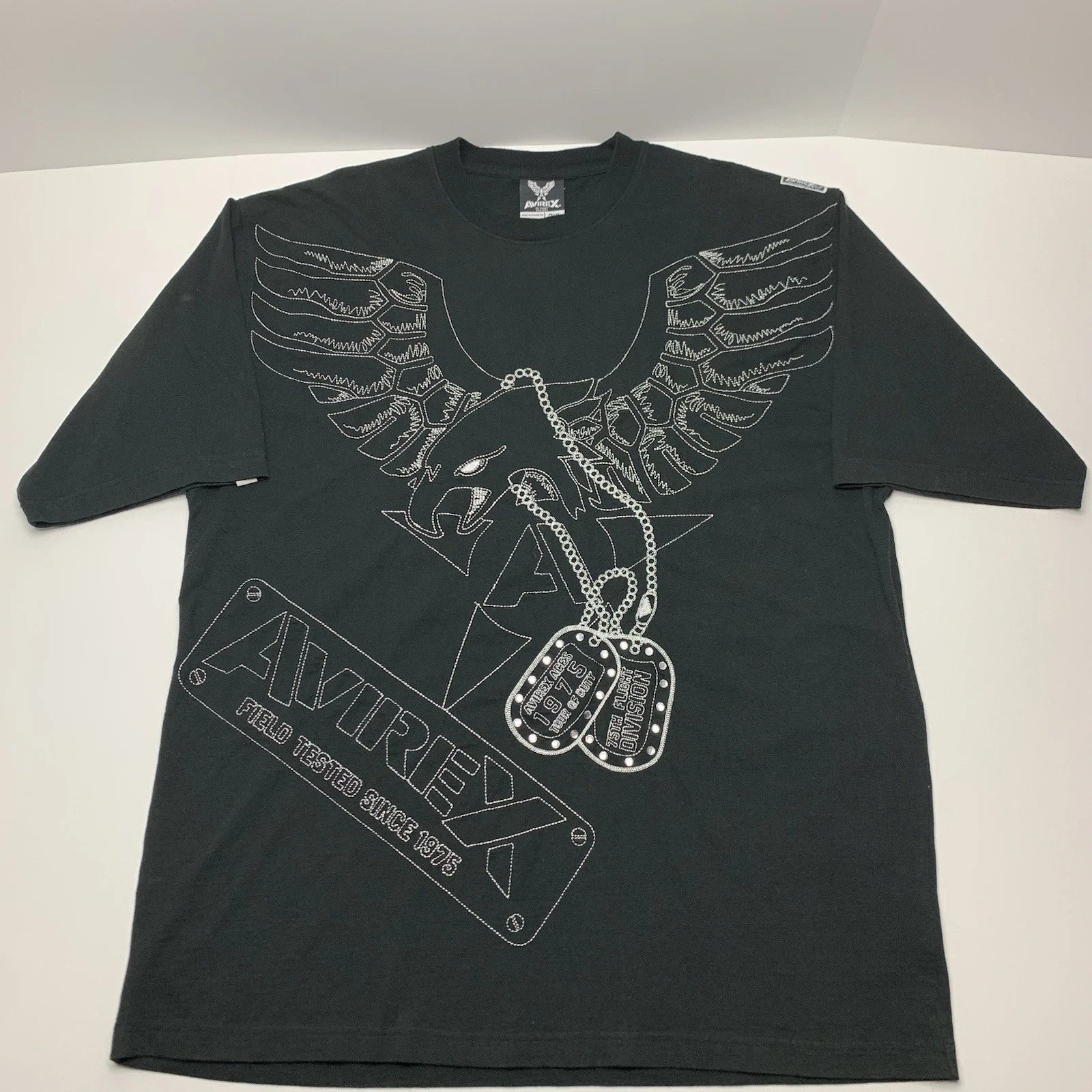 Vintage Avirex T-Shirt Y2k Eagle Dog Tag Black Oversized Tee Mens Size 3XL Unisex T-shirt, Sweatshirt, Hoodie, Long Sleeve Tee - T-Shirt, Sweatshirt, Hoodie