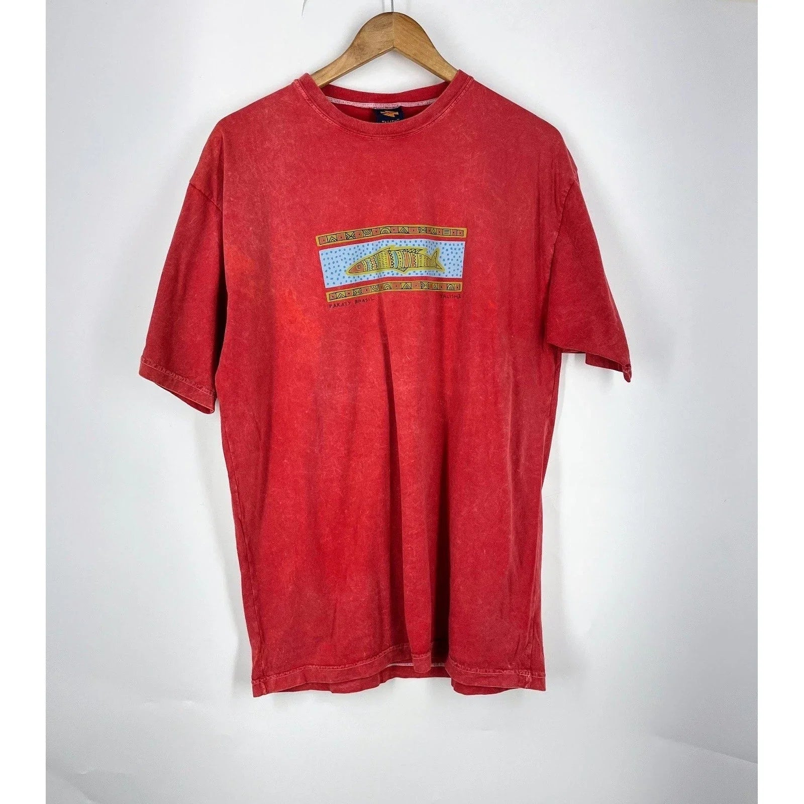 Talisma Paraty Brasil Tribal Fish Graphic Tee Mens Red Mineral Wash Cotton Shirt Unisex T-shirt, Sweatshirt, Hoodie, Long Sleeve Tee - T-Shirt, Sweatshirt, Hoodie