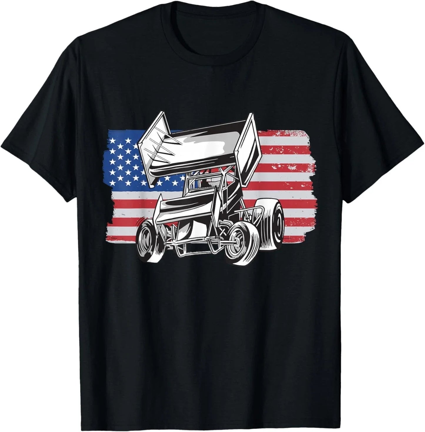 Sprint Car Racing American Flag Patriotic Race Car Driver USA Gift Mens T-Shirt Unisex T-shirt, Sweatshirt, Hoodie, Long Sleeve Tee - T-Shirt, Sweatshirt, Hoodie
