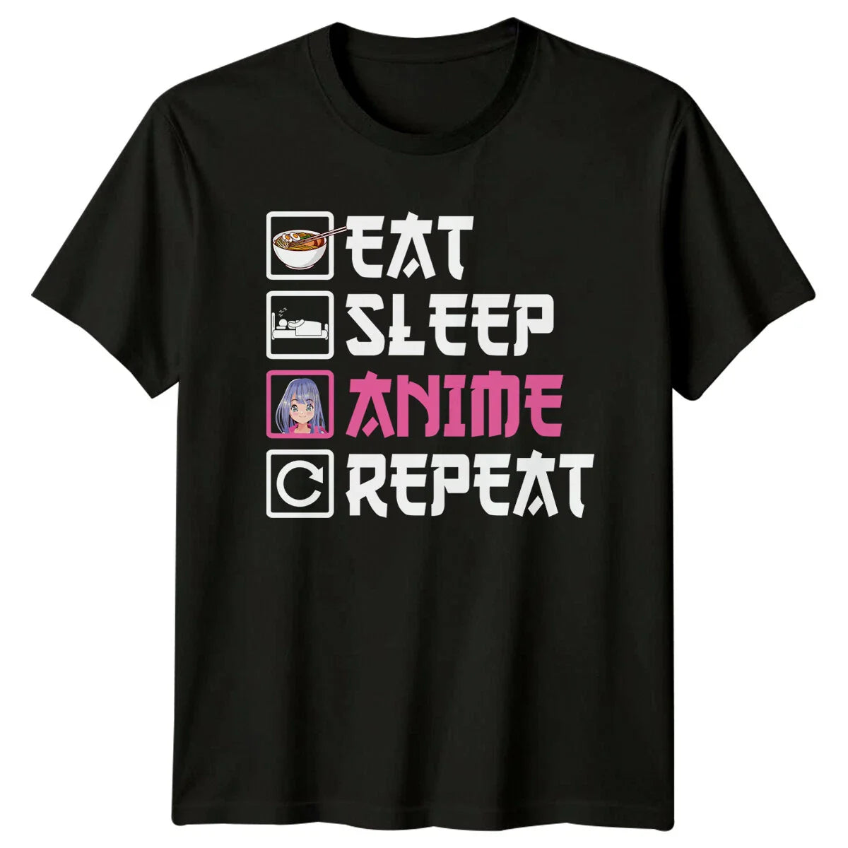 Eat Sleep Anime Repeat Ramen Kawaii Girl Graphic T-Shirt Unisex T-shirt, Sweatshirt, Hoodie, Long Sleeve Tee - T-Shirt, Sweatshirt, Hoodie