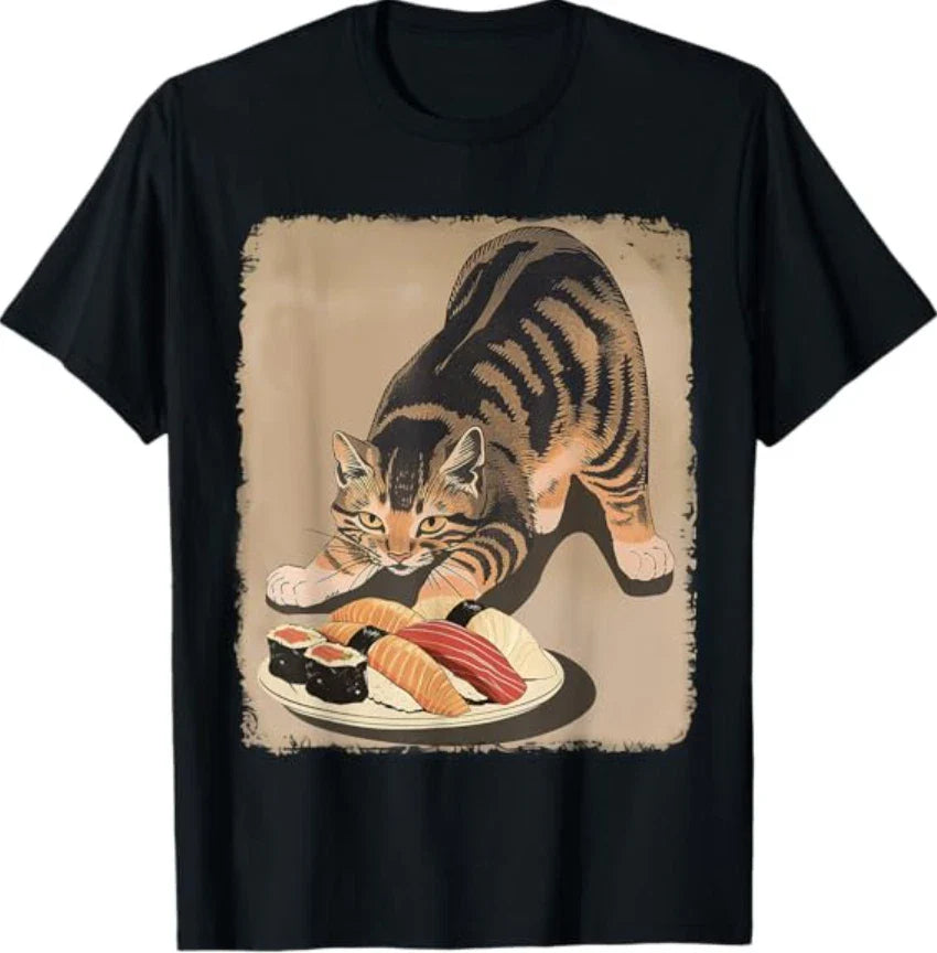 Kawaii Cat Eating Sushi Funny Japanese Anime Cute Cat T-Shirt Unisex T-shirt, Sweatshirt, Hoodie, Long Sleeve Tee - T-Shirt, Sweatshirt, Hoodie