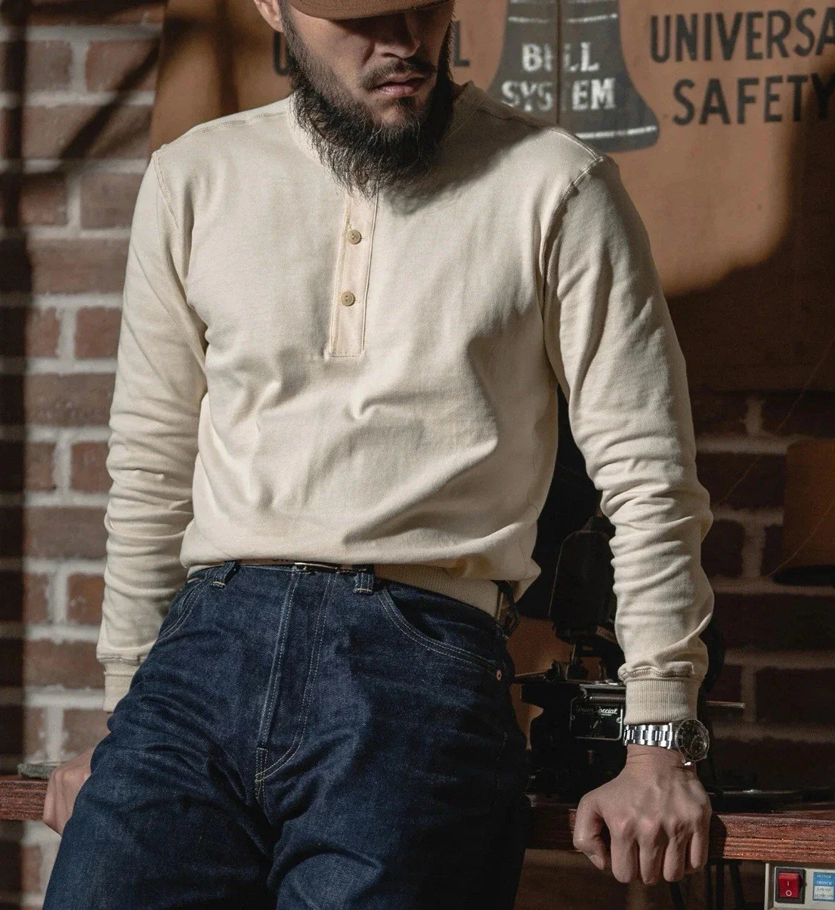 Vintage Long Sleeve Henley Shirt - Apricot M Unisex T-shirt, Sweatshirt, Hoodie, Long Sleeve Tee - T-Shirt, Sweatshirt, Hoodie