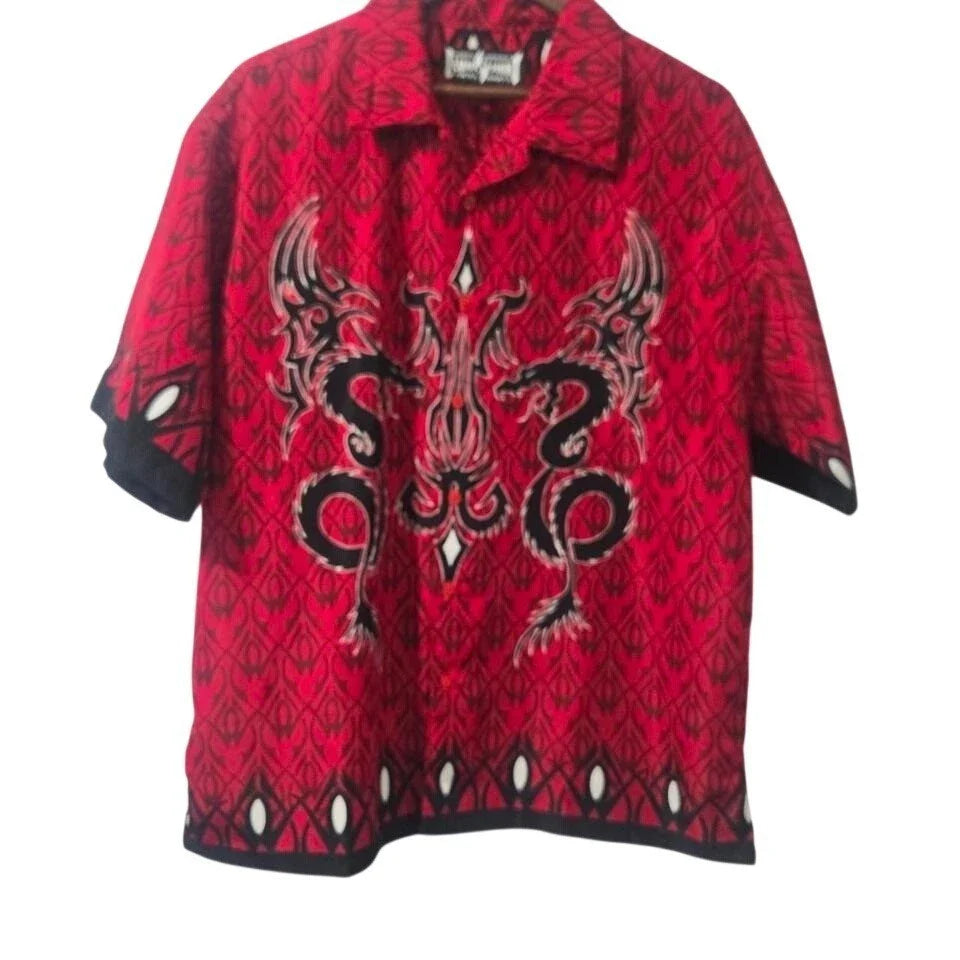 Liquid Blue Dragon Shirt Mens Red Black Button Up Steve & Barrys Y2K Graphic Lrg Unisex T-shirt, Sweatshirt, Hoodie, Long Sleeve Tee - T-Shirt, Sweatshirt, Hoodie