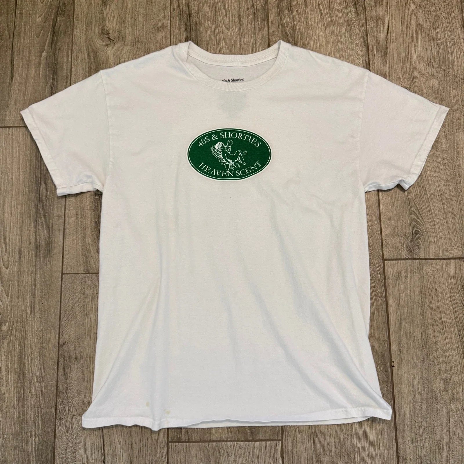 40s & Shorties Heaven Scent White T-Shirt- Large, Minimal Stains, Streetwear Tee Unisex T-shirt, Sweatshirt, Hoodie, Long Sleeve Tee - T-Shirt, Sweatshirt, Hoodie