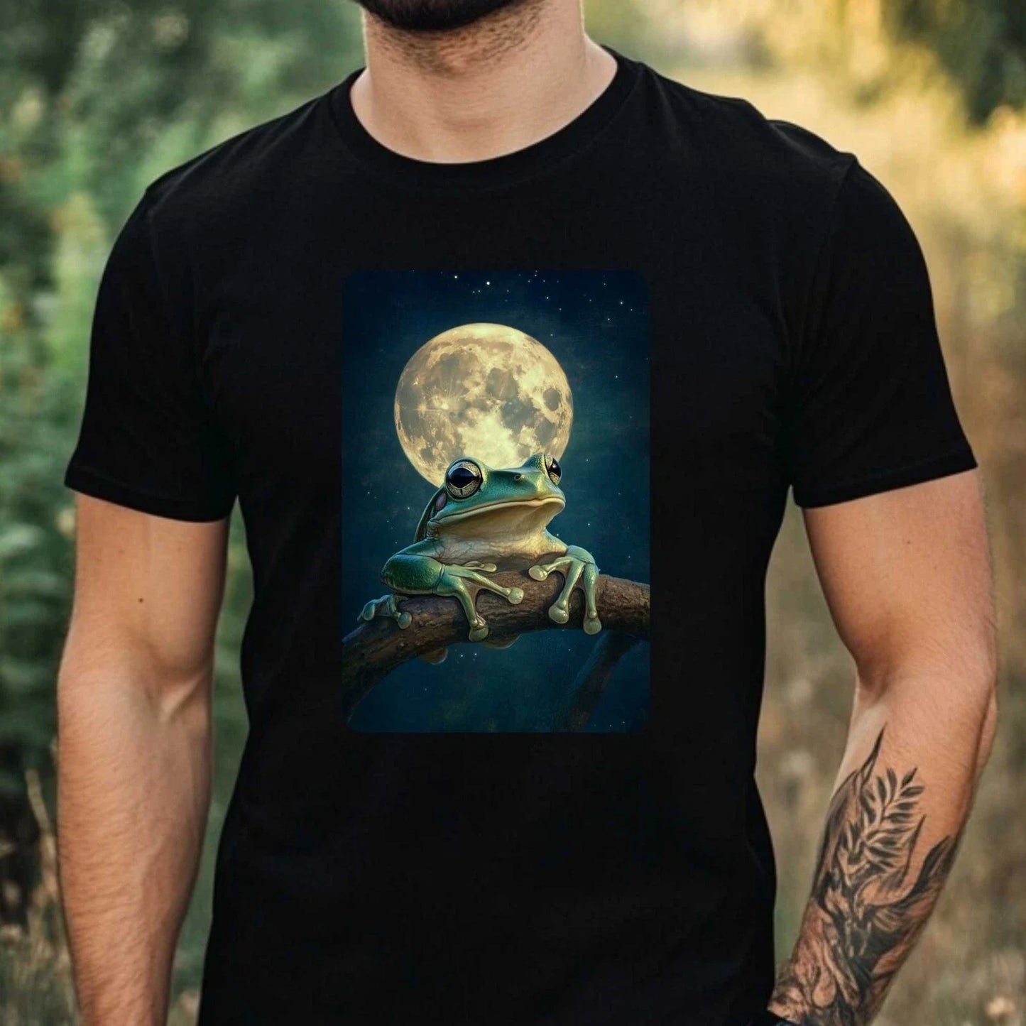 Mens Frog at Full Moon Motif Cotton T-Shirt Size XS to 5XL Unisex T-shirt, Sweatshirt, Hoodie, Long Sleeve Tee - T-Shirt, Sweatshirt, Hoodie