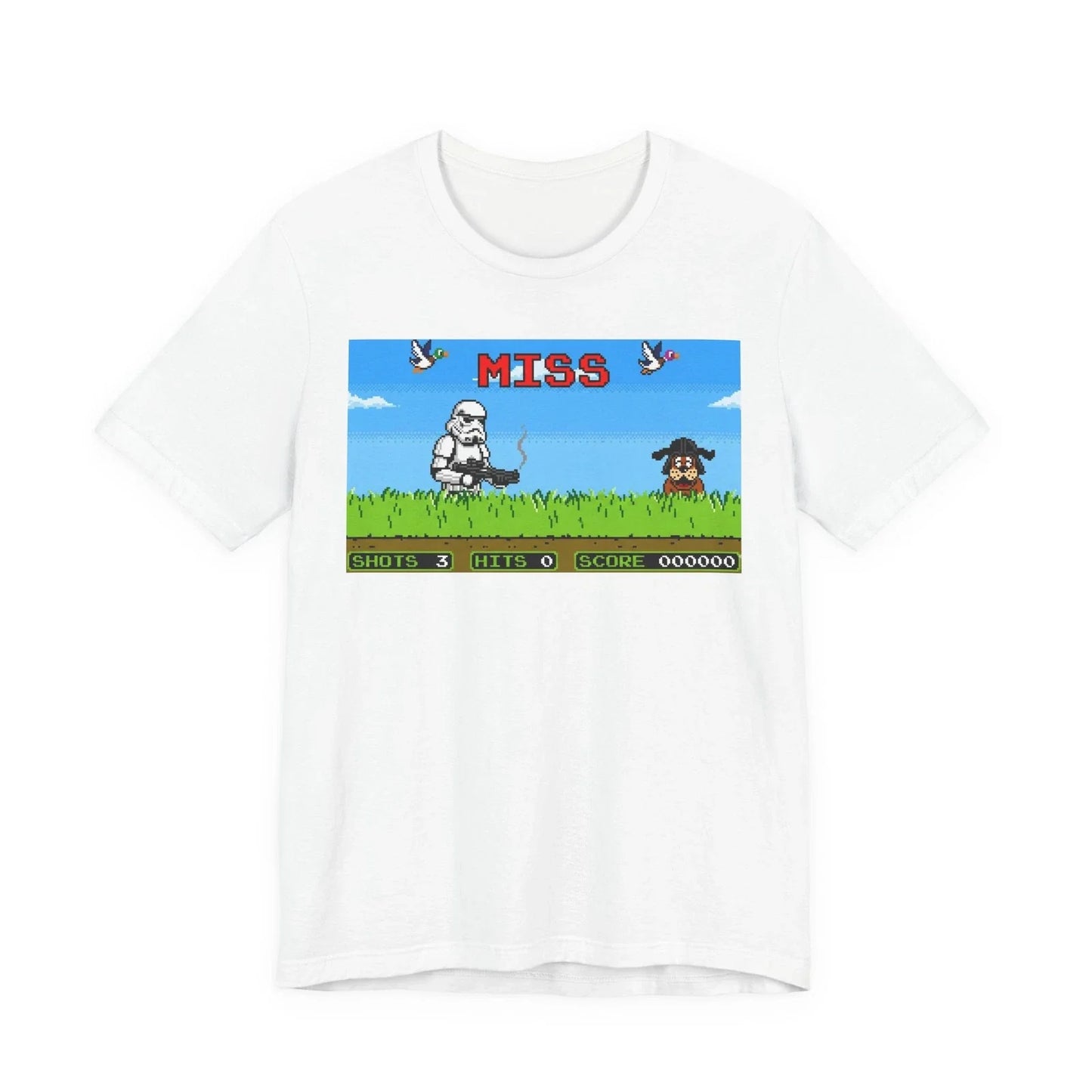 Trooper Duck Hunt Style Pixel Art Tee | MISS Arcade Screen Unisex T-shirt, Sweatshirt, Hoodie, Long Sleeve Tee - T-Shirt, Sweatshirt, Hoodie