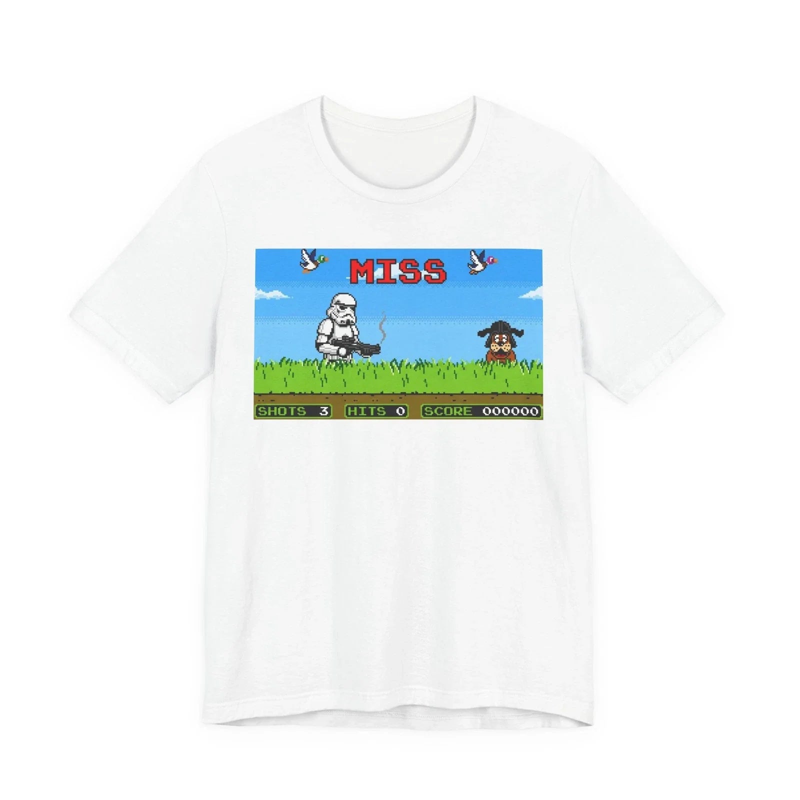 Trooper Duck Hunt Style Pixel Art Tee | MISS Arcade Screen Unisex T-shirt, Sweatshirt, Hoodie, Long Sleeve Tee - T-Shirt, Sweatshirt, Hoodie