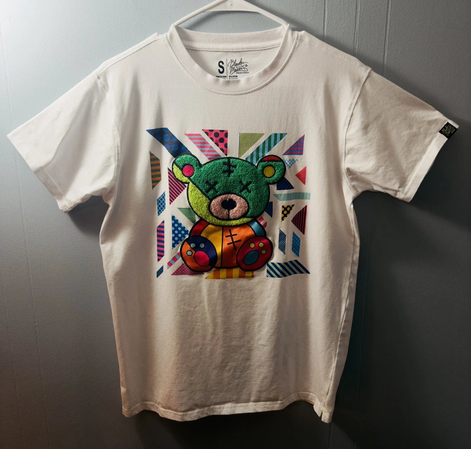 Mens Bleeker & Mercer Abstract Bear T Shirt, White w/ Multicolor Urban 3D Small Unisex T-shirt, Sweatshirt, Hoodie, Long Sleeve Tee - T-Shirt, Sweatshirt, Hoodie