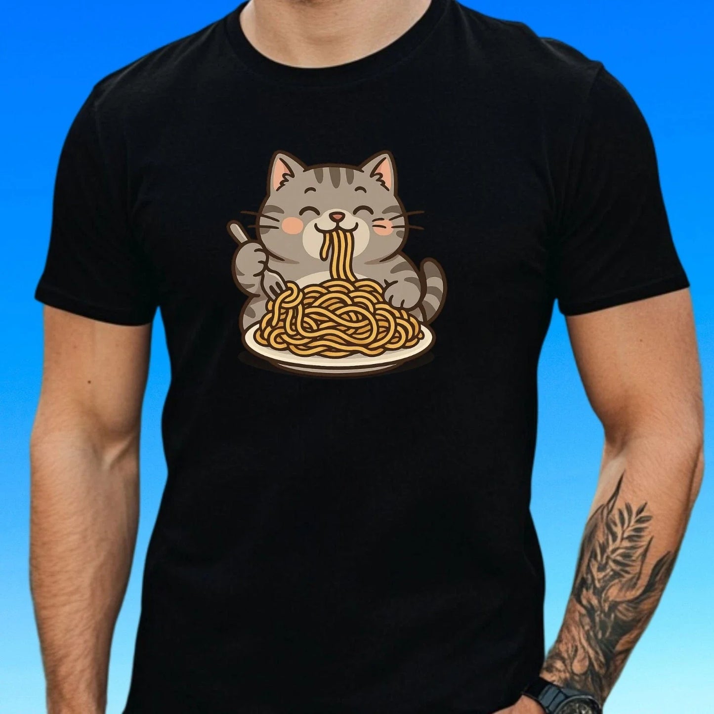 Mens Spaghetti Cat Print Cotton T-Shirt Size XS to 5XL Unisex T-shirt, Sweatshirt, Hoodie, Long Sleeve Tee - T-Shirt, Sweatshirt, Hoodie