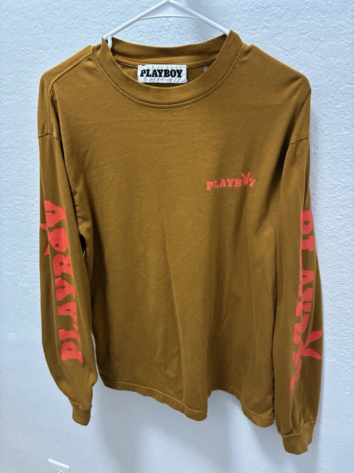 Brown Stylish Playboy By PacSun Logo Long Sleeve Streetwear T Shirt Small Unisex T-shirt, Sweatshirt, Hoodie, Long Sleeve Tee - T-Shirt, Sweatshirt, Hoodie