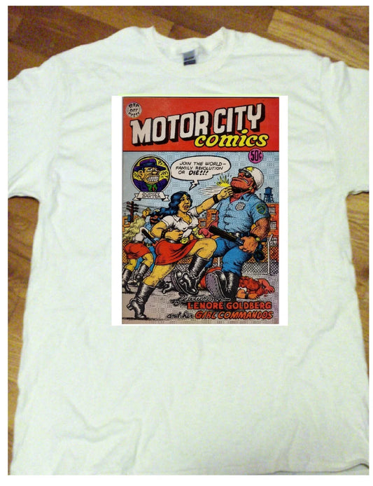 "MOTOR CITY COMICS #1" Detroit T-shirt /100% cotton/R.Crumb cartoon cover Unisex T-shirt, Sweatshirt, Hoodie, Long Sleeve Tee - T-Shirt, Sweatshirt, Hoodie