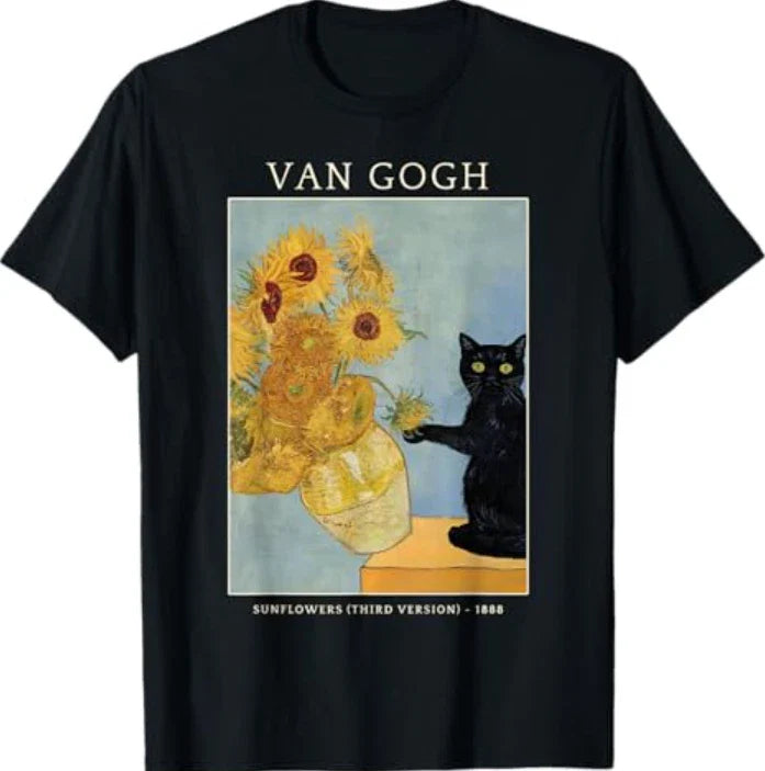 Funny Cat & Sunflowers Van Gogh Art Parody Vintage T-Shirt Unisex T-shirt, Sweatshirt, Hoodie, Long Sleeve Tee - T-Shirt, Sweatshirt, Hoodie