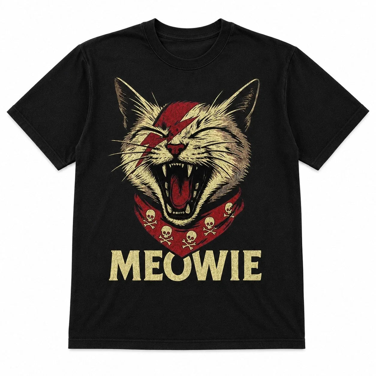 Meowie T-Shirt Funny Cat David Bowie Parody Graphic Tee Mens Black Vintage UK Unisex T-shirt, Sweatshirt, Hoodie, Long Sleeve Tee - T-Shirt, Sweatshirt, Hoodie