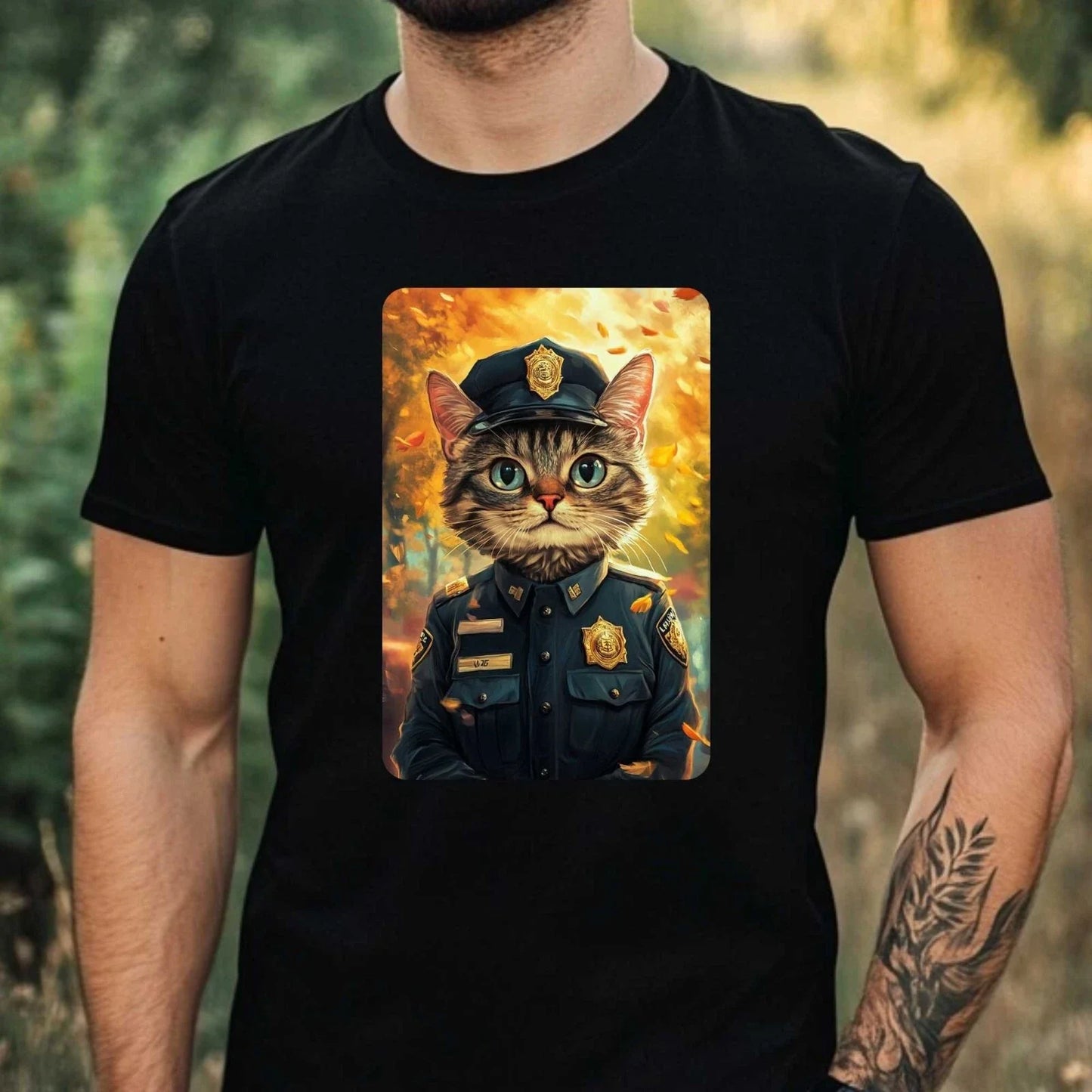 Mens Cat as Policeman Print Cotton T-Shirt Size XS to 5XL Unisex T-shirt, Sweatshirt, Hoodie, Long Sleeve Tee - T-Shirt, Sweatshirt, Hoodie