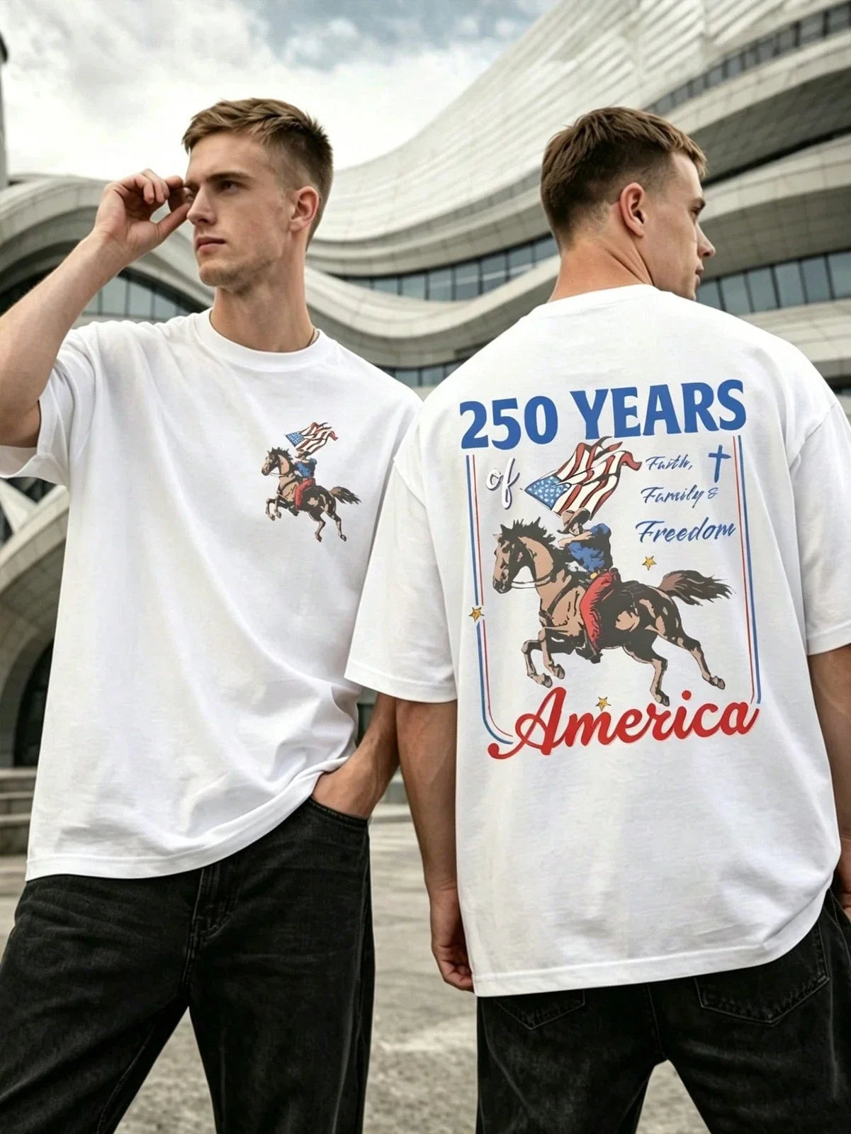 USA 250 Years Of America Cowboy Horse Graphic T-Shirt, Faith Family Freedom Tee Unisex T-shirt, Sweatshirt, Hoodie, Long Sleeve Tee - T-Shirt, Sweatshirt, Hoodie