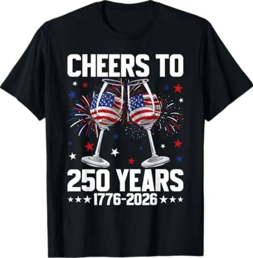 Cheers to 250 USA Years Glasses of Wine 250th Anniversary T-Shirt Unisex T-shirt, Sweatshirt, Hoodie, Long Sleeve Tee - T-Shirt, Sweatshirt, Hoodie
