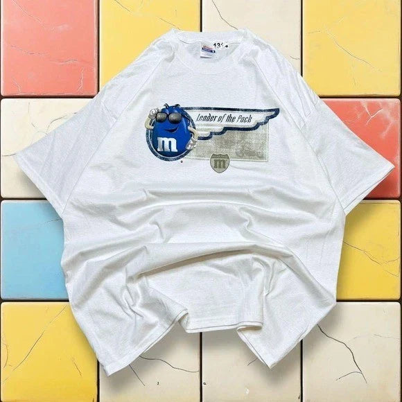 Vintage M&M Candy Cartoon Tee Y2K Men XL White Leader Of The Pack Promo Shirt Unisex T-shirt, Sweatshirt, Hoodie, Long Sleeve Tee - T-Shirt, Sweatshirt, Hoodie