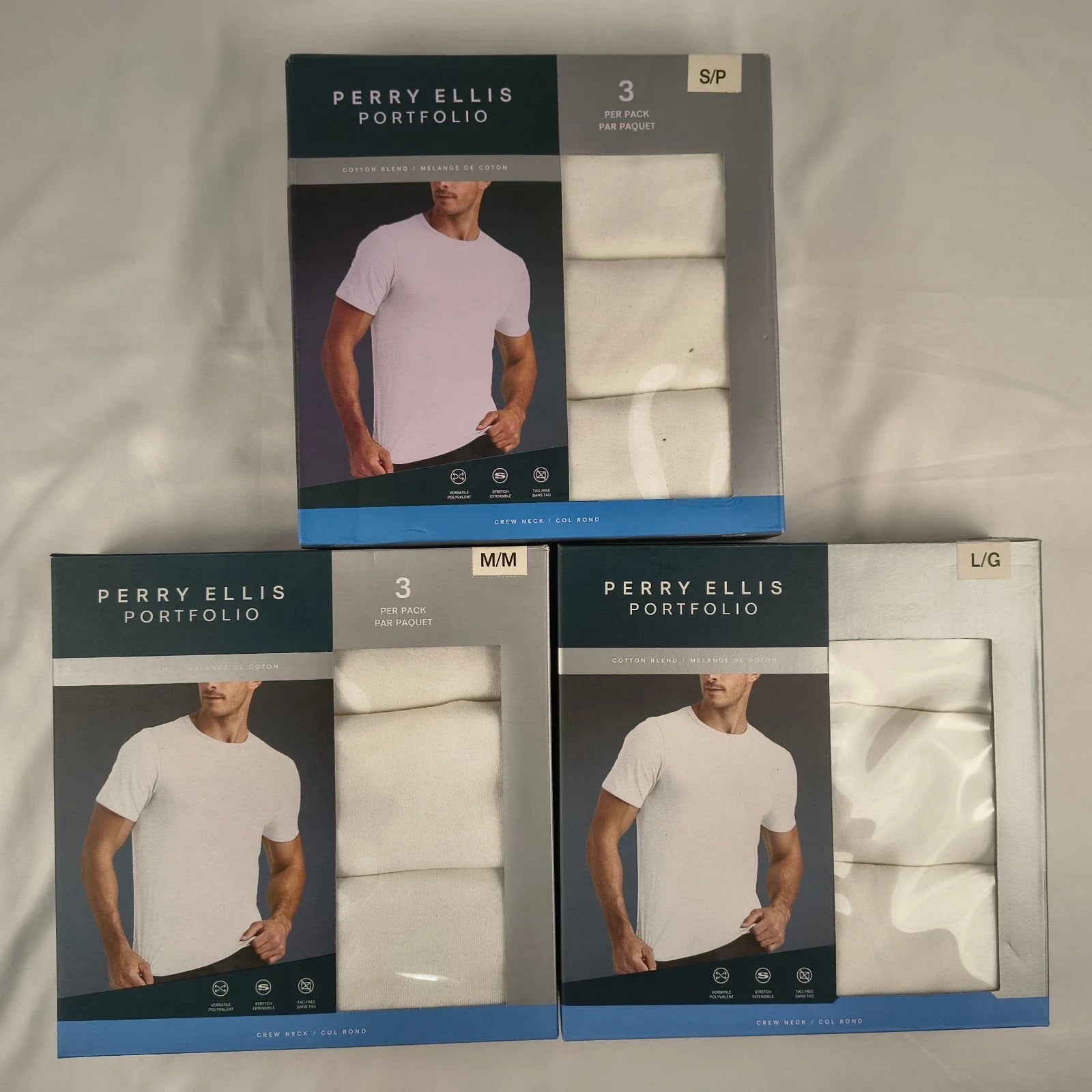 Perry Ellis Portfolio 3 Pack Crew Neck Tee White Cotton Blend Undershirt S M L Unisex T-shirt, Sweatshirt, Hoodie, Long Sleeve Tee - T-Shirt, Sweatshirt, Hoodie