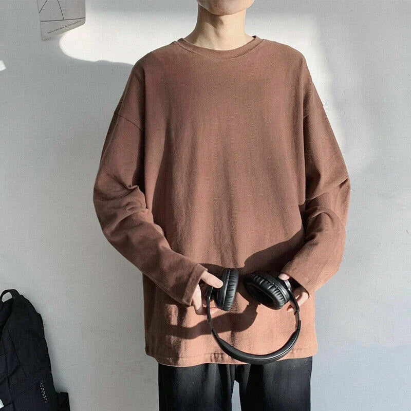 Men Solid T-shirt Tops Undershirt Crew Neck Long Sleeve Casual Loose Autumn Unisex T-shirt, Sweatshirt, Hoodie, Long Sleeve Tee - T-Shirt, Sweatshirt, Hoodie
