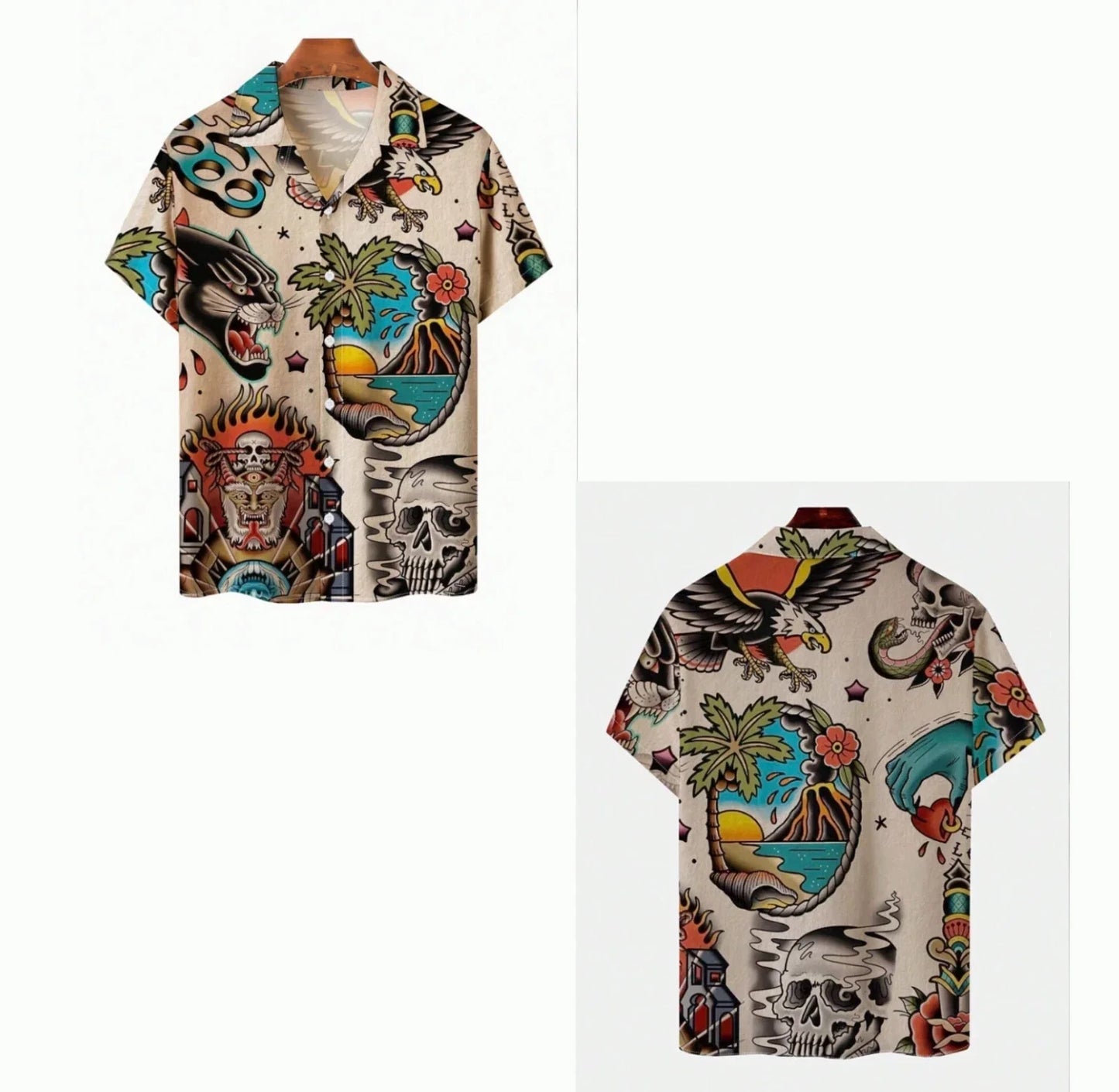 Hard addy Tattoo Skull Tiger Eagle Beach Button Up Y2K Summer Hawaiian 2026 Unisex T-shirt, Sweatshirt, Hoodie, Long Sleeve Tee - T-Shirt, Sweatshirt, Hoodie