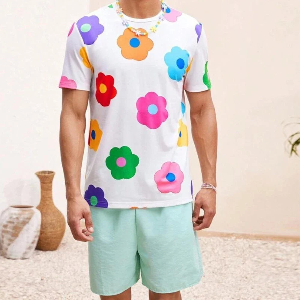 Mens Short Sleeve T Shirt Polyester Fabric with Colorful Floral Prints Unisex T-shirt, Sweatshirt, Hoodie, Long Sleeve Tee - T-Shirt, Sweatshirt, Hoodie
