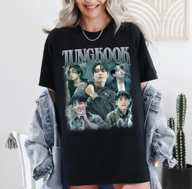 Jungkook Retro Graphic T-Shirt, Vintage Kpop Tee Unisex T-shirt, Sweatshirt, Hoodie, Long Sleeve Tee - T-Shirt, Sweatshirt, Hoodie