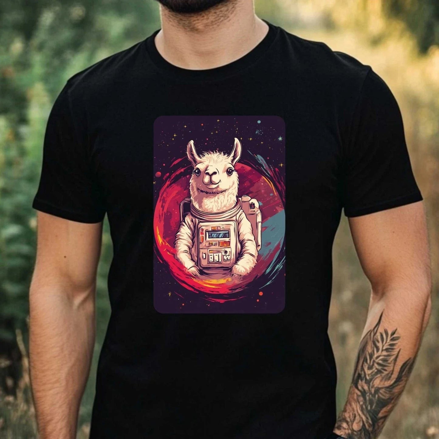 Mens Llama Astronaut Print Cotton T-Shirt Size XS to 5XL Unisex T-shirt, Sweatshirt, Hoodie, Long Sleeve Tee - T-Shirt, Sweatshirt, Hoodie