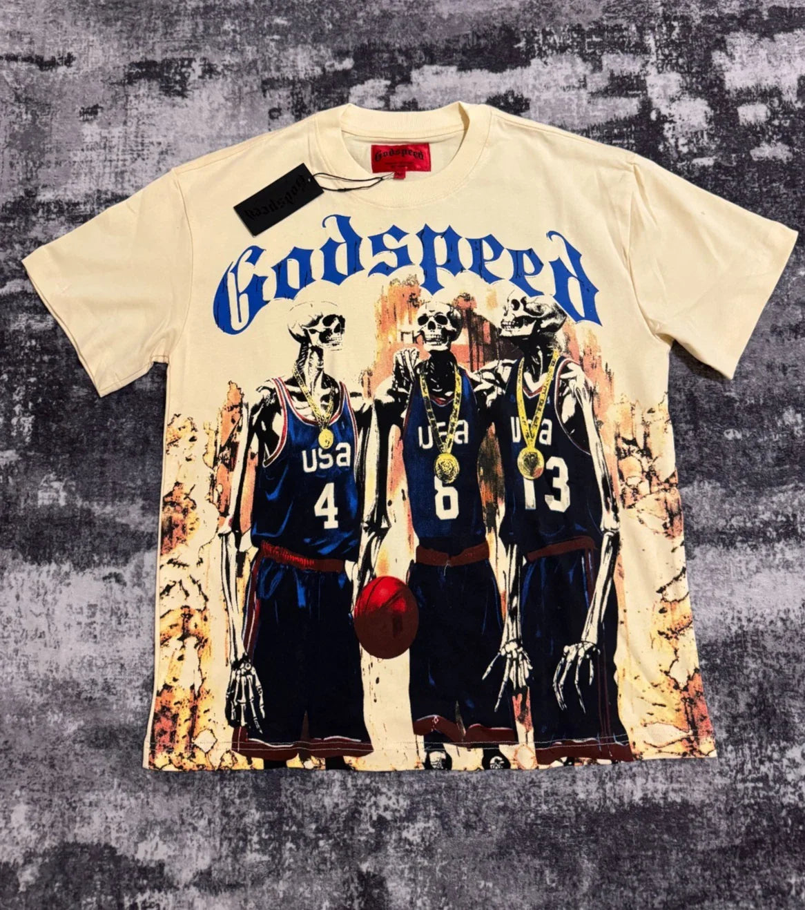 Godspeed Skeleton USA Mens Basketball Cotton Tshirt Sz M Unisex T-shirt, Sweatshirt, Hoodie, Long Sleeve Tee - T-Shirt, Sweatshirt, Hoodie