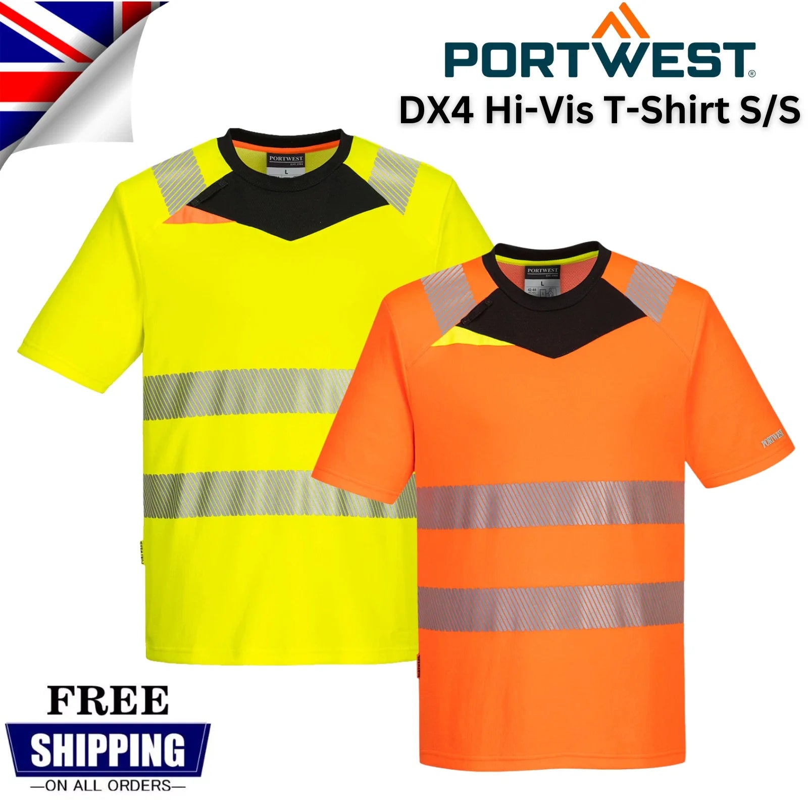 Portwest DX4 Hi-Vis T-Shirt S/S Reflective Work Safety Moisture Wicking Tee Unisex T-shirt, Sweatshirt, Hoodie, Long Sleeve Tee - T-Shirt, Sweatshirt, Hoodie