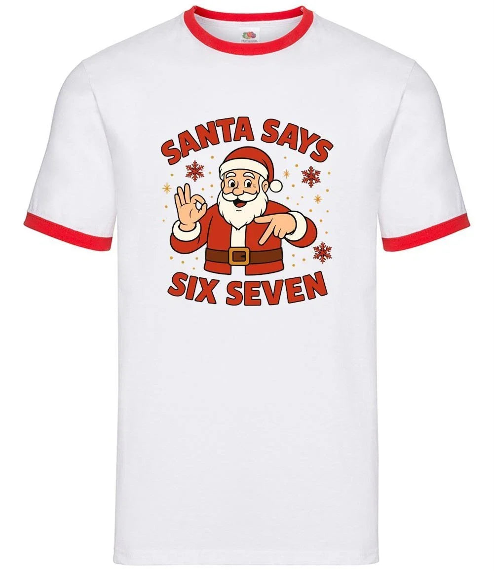 Santa Es De Seis Siete 6-7 - Hombre Ringer - Meme Brainrot Divertido 6 7 Unisex T-shirt, Sweatshirt, Hoodie, Long Sleeve Tee - T-Shirt, Sweatshirt, Hoodie