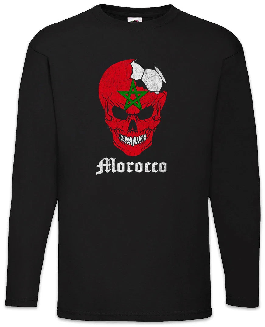 Morocco Football Skull I Men Long Sleeve T-Shirt moroccan Soccer Flag World Unisex T-shirt, Sweatshirt, Hoodie, Long Sleeve Tee - T-Shirt, Sweatshirt, Hoodie